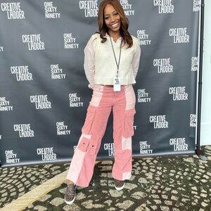 Fashion Nova Pink Corduroy Patchwork Straight Leg Pants